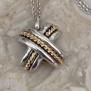 Tiffany & Co. 18K Gold & Sterling Silver Signature "X" Pendant Necklace